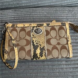 Coach Brown and Yellow Patterned Wristlet